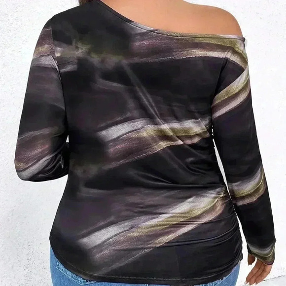 multicolor Casual Women's Plus Size Tie Dye Asymmetrical neck Shirt - Picture 2 of 6